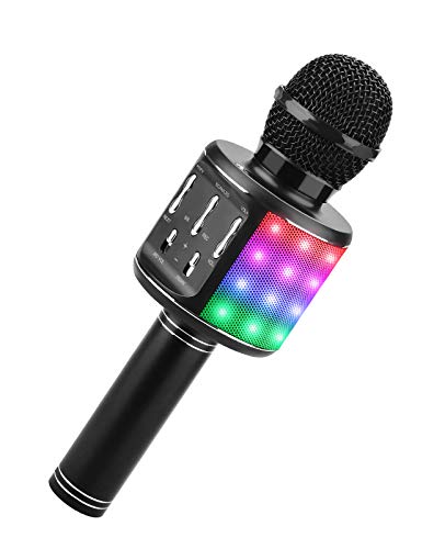 ShinePick Micrófono de karaoke Bluetooth para niños, 4 en 1, inalámbrico, portátil, con altavoz, grabación de sonido, para fiestas, compatible con Android, iOS, PC (negro)