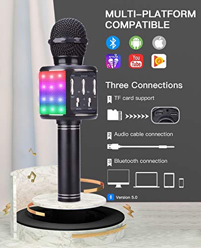 ShinePick Micrófono de karaoke Bluetooth para niños, 4 en 1, inalámbrico, portátil, con altavoz, grabación de sonido, para fiestas, compatible con Android, iOS, PC (negro)