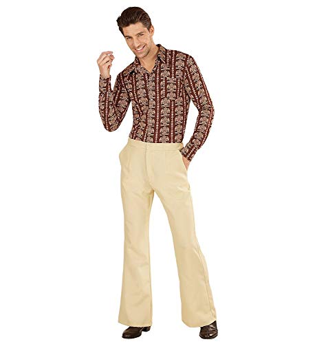 shoperama Pantalones para hombre estilo retro años 70 con y sin patrón, disfraz de héroe setenta, talla: S/M, color: beige