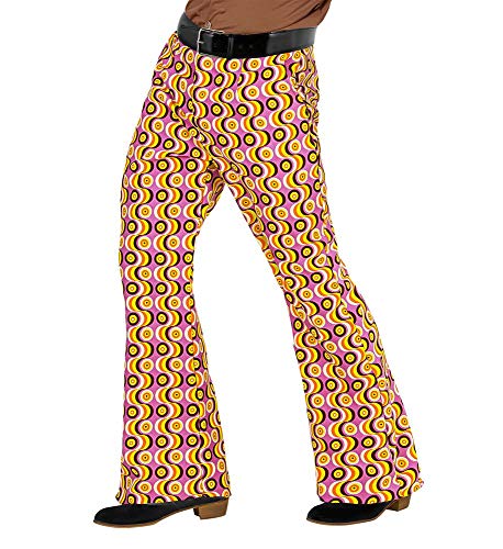 shoperama Pantalones retro para hombre con y sin patrón, disfraz de los años 70, tallas S/M, color: discos.