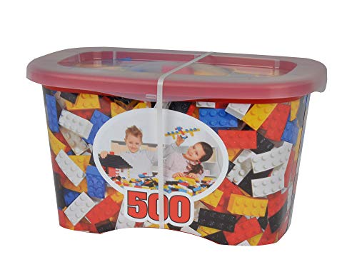 Simba 104114201 Blox 500 Bloques de construcción para niños a Partir de 3 años, Bloques de 8 Puntos, sin Placa Base, Totalmente Compatible, Colores Surtidos, Negro, Rojo, Blanco, Amarillo y Azul