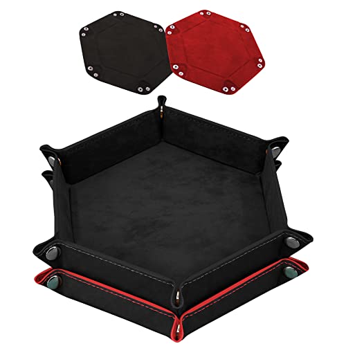 SIQUK 2 Piezas Bandeja de Dados Tablero de Dados de Doble Cara PU y Terciopelo Dice Tray Soporte de Dados para DND RPG y Otros Juegos de Mesa (Negro, Rojo)