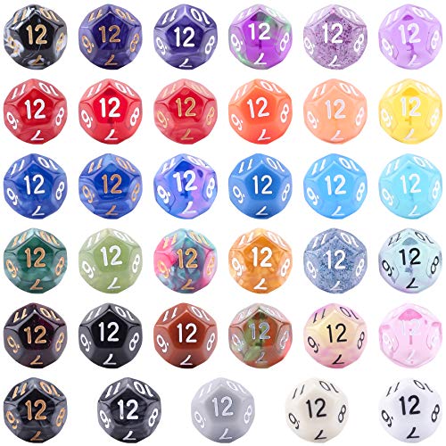 SIQUK 35 Piezas Dados de rol Poliédrico 12 Caras Dados de Colores para DND y Enseñanza de Matemáticas, con Bolsas