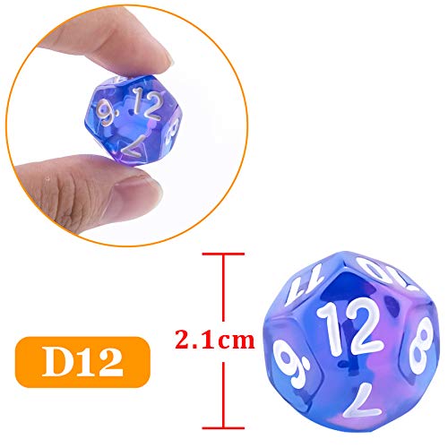 SIQUK 35 Piezas Dados de rol Poliédrico 12 Caras Dados de Colores para DND y Enseñanza de Matemáticas, con Bolsas