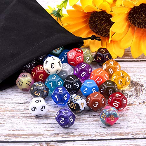 SIQUK 35 Piezas Dados de rol Poliédrico 12 Caras Dados de Colores para DND y Enseñanza de Matemáticas, con Bolsas