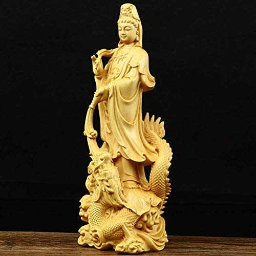 Siunwdiy Estatuas De Quan Yin, Kuan Yin Meditando La Estatua De Buda Meditando Buda Kuan Yin En Adornos De Dragón Escultura Boxwood Ornamento Decoración Regalo,Feng Shui