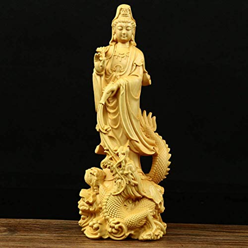 Siunwdiy Estatuas De Quan Yin, Kuan Yin Meditando La Estatua De Buda Meditando Buda Kuan Yin En Adornos De Dragón Escultura Boxwood Ornamento Decoración Regalo,Feng Shui