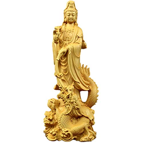 Siunwdiy Estatuas De Quan Yin, Kuan Yin Meditando La Estatua De Buda Meditando Buda Kuan Yin En Adornos De Dragón Escultura Boxwood Ornamento Decoración Regalo,Feng Shui