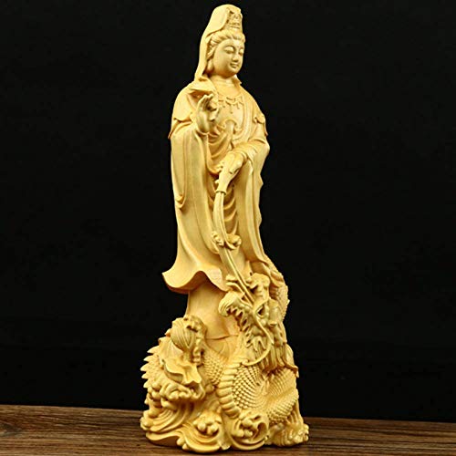 Siunwdiy Estatuas De Quan Yin, Kuan Yin Meditando La Estatua De Buda Meditando Buda Kuan Yin En Adornos De Dragón Escultura Boxwood Ornamento Decoración Regalo,Feng Shui