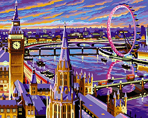 SJYHNB Pintar por Numeros Adultos Niños para DIY Parque de Atracciones de Londres Pintura por números con Pinceles y Pinturas Decoraciones para el Hogar 40 X 50 cm（Sin Marco）