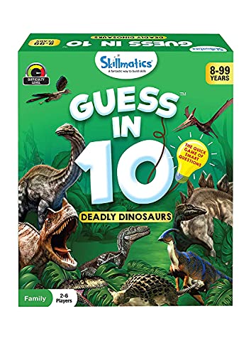 Skillmatics Adivina en 10 Dinosaurios mortales | Juego de Cartas de Preguntas Inteligentes | Super Divertido para Viajes y Noche de Juegos en Familia | Regalos para Edades de 8 a 99