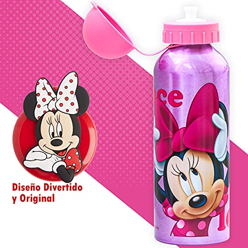 SKYLINE Cantimplora Infantil 500 ML, Minnie Mouse, Botella Aluminio para Niñas, Con Tapa Hermética, Sin BPA, Para Llevar a la Escuela, Parque, Deportes etc