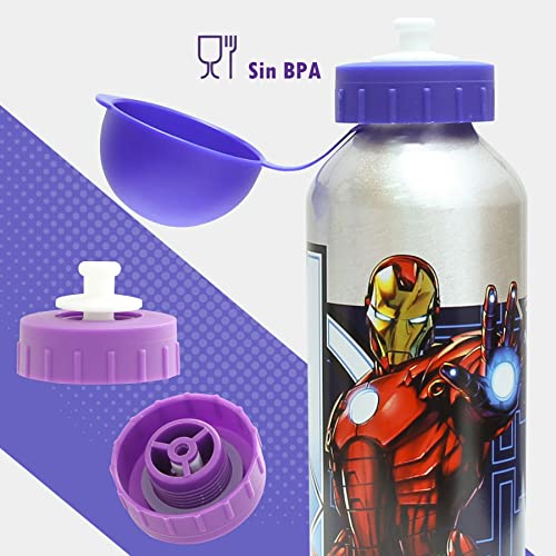 SKYLINE, Set Sandwichera y Cantimplora, Avengers, para Almuerzo Infantil, Botella de Aluminio con Fiambrera de plástico para Niños, Vuelta al Cole 2 Pcs