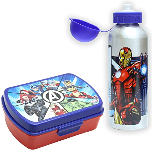 SKYLINE, Set Sandwichera y Cantimplora, Avengers, para Almuerzo Infantil, Botella de Aluminio con Fiambrera de plástico para Niños, Vuelta al Cole 2 Pcs