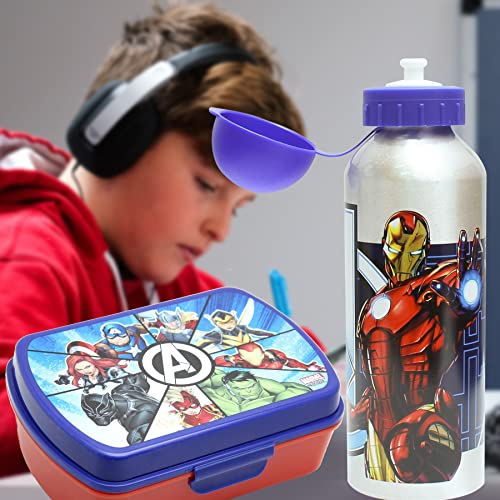 SKYLINE, Set Sandwichera y Cantimplora, Avengers, para Almuerzo Infantil, Botella de Aluminio con Fiambrera de plástico para Niños, Vuelta al Cole 2 Pcs