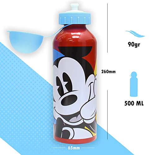 SKYLINE, Set Sandwichera y Cantimplora, Mickey Mouse, para Almuerzo Infantil, Botella de Aluminio con Fiambrera de plástico para Niños, Vuelta al Cole 2 Pcs