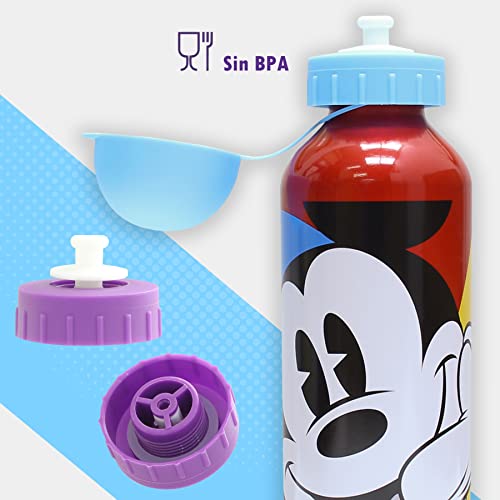 SKYLINE, Set Sandwichera y Cantimplora, Mickey Mouse, para Almuerzo Infantil, Botella de Aluminio con Fiambrera de plástico para Niños, Vuelta al Cole 2 Pcs