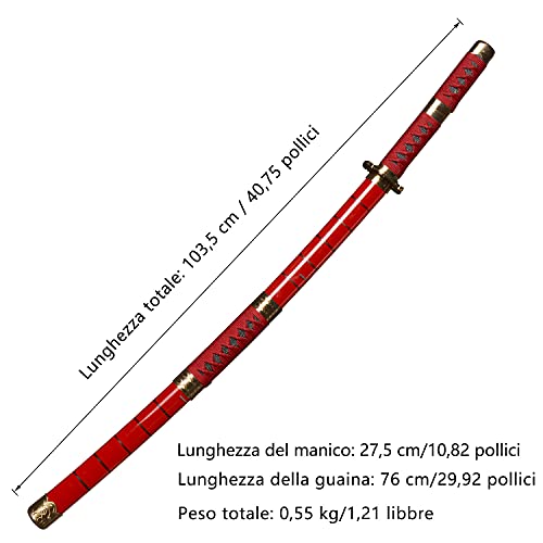 Skyward Blade Espada de madera Roronoa Zoro Katana, Anime Original Textura japonesa Samurai Spada, Kitetsu Katana para colección Cosplay 40 pulgadas