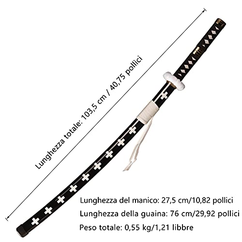 Skyward Blade Espada de madera Roronoa Zoro Katana, Anime Original Textura japonesa Samurai Spada, Trafalgar Law Katana Black White para colección Cosplay 40 pulgadas