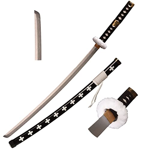 Skyward Blade Espada de madera Roronoa Zoro Katana, Anime Original Textura japonesa Samurai Spada, Trafalgar Law Katana Black White para colección Cosplay 40 pulgadas