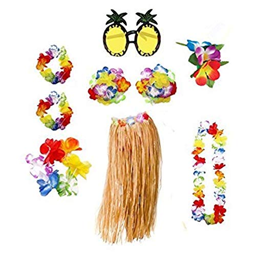 S&L Hawaiian Disfraces Mujeres Collar Leis Garland Hawaii Flor Pinza de Pelo y Gafas de Sol de piña Decoraciones del Partido, 8 Piezas