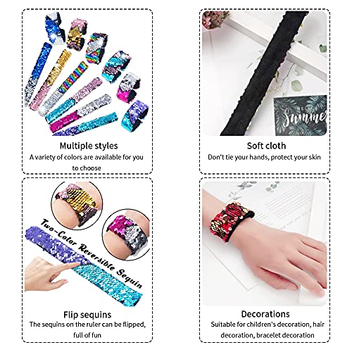 Slap Bracelets, 6 Piezas Reversible Glitter Snap Wristbands Sequins Bracelets,Pulseras de Juguete,Regalo de Fiesta de cumpleaños para niños y niñas favores