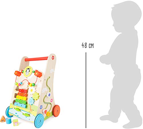 Small Foot 10606 Flowery Meadow Baby Walker, Hecho de Madera, con diversión diversa para niños Mayores de 2 años