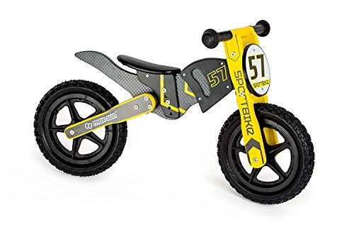 Small Foot Bicicleta de Madera 10739 con diseño de Motocross, Asiento Triple Ajustable con Silla Suave, Entrena el Equilibrio