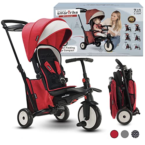 SmarTrike STR5 - Triciclo Plegable para niños con Certificado de Cochecito para 1,2,3 años – Triciclo de Varias etapas 7 en 1 (Rojo)