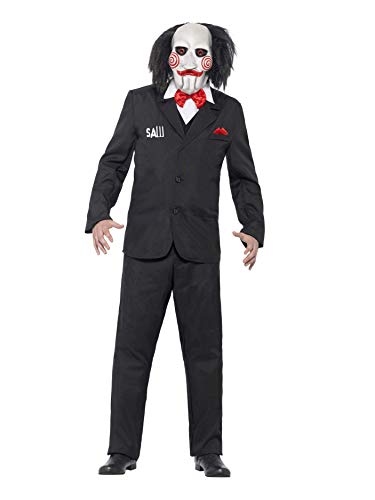 Smiffys-20493XL Licenciado Oficialmente Disfraz de Saw Jigsaw, con Careta, Americana, Camisa y Falso Chaleco, Color Negro, XL-Tamaño 46"-48" (Smiffy'S 20493XL)