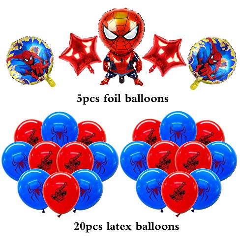 smileh Decoracion Cumpleaños Spiderman Globos 25PCS Spider Man Cumpleaños Aluminio Globos para Niños Decoraciones de Fiesta