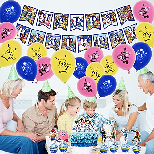 smileh Decoraciones de Fiesta Cumpleaños Super Smash Bros Globos Game Pancarta de Feliz Cumpleaños Juegos Adorno para Pastel para Niños Videojuego Suministros de Fiesta Cumpleaños Temáticos