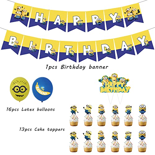 smileh Minions Cumpleaños Fiesta Decoración Globos Feliz Cumpleaños del Pancarta Decoración de Tartas para Niños Minions Decoraciones de Cumpleaños