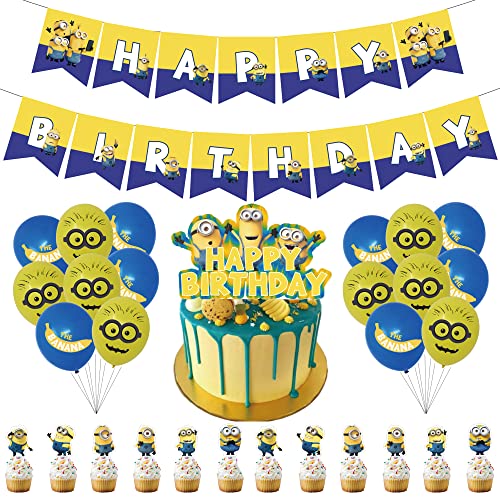 smileh Minions Cumpleaños Fiesta Decoración Globos Feliz Cumpleaños del Pancarta Decoración de Tartas para Niños Minions Decoraciones de Cumpleaños