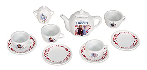 Smoby Vajilla de Porcelana (10 Piezas), Frozen Juego de Taza, Plato, azucarero y Tetera, diseño con Licencia para niños a Partir de 3 años, Color carbón (7600310538)