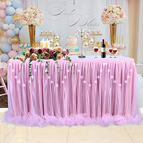 Socobeta Faldón de mesa, seguro e inofensivo decoración de boda rectangular falda de mesa para decoración de mesa de postre para bebé niña ducha decoración