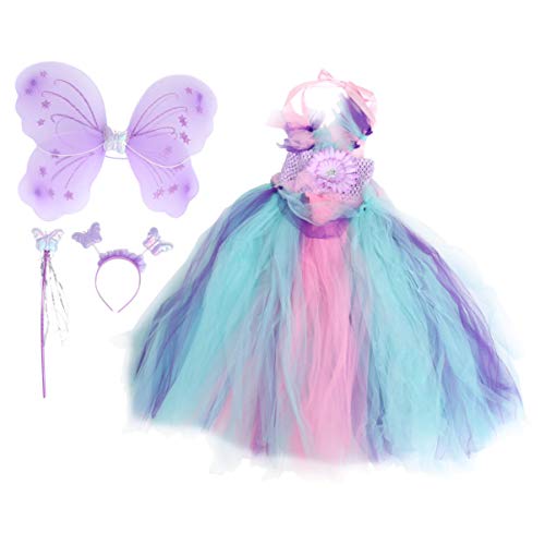 SOIMISS 1 Juego de Disfraces de Princesa Alas de Mariposa Diadema Varita Mágica Vestido de Hadas Fiesta de Bodas Vestido de Baile para Halloween Cosplay Fiesta de Disfraces L (Púrpura)