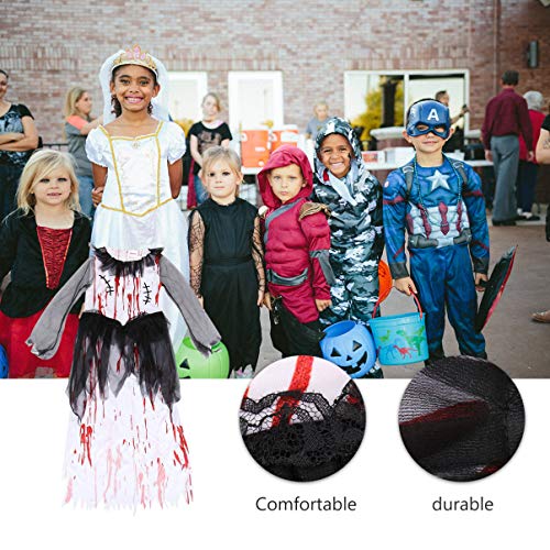 SOIMISS 2 Piezas Niños Zombie Vestido de Novia con Velo Negro Niñas Disfraz Sangriento de Halloween Vampiro Cosplay Vestido de Fiesta de Halloween para Niños Pequeños