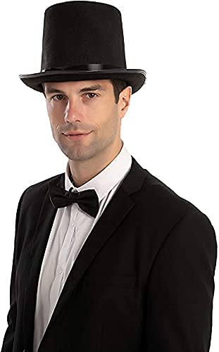 Sombrero de Copa de Colore Negro, Gorro de Fieltro Satén, Chistera Mago Hombre con Cinta de Raso para Disfraces Cosplay Carnaval Halloween (Negro*3, Talla única)