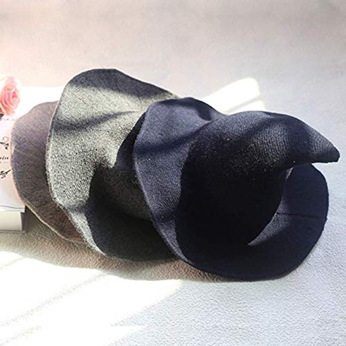 Sombrero Mujer Halloween Sombrero Bruja Grande de Lana Gorro de Punta Plegable Disfraz para Fiesta Cosplay Carnaval Gris Oscuro