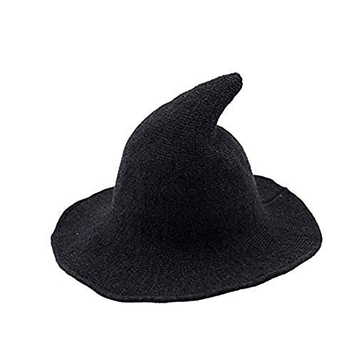 Sombrero Mujer Halloween Sombrero Bruja Grande de Lana Gorro de Punta Plegable Disfraz para Fiesta Cosplay Carnaval Gris Oscuro