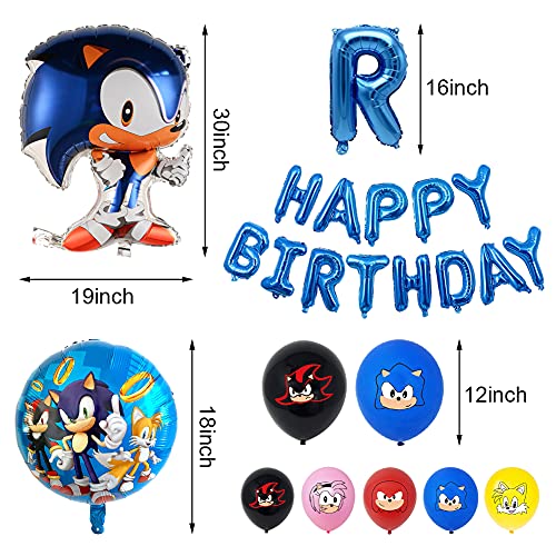 Sonic Set Fiesta, Cumpleaños Balloon Fiesta Niños Decoración Fiesta Happy Birthday Banner Adorno Torta Latex Globo para Niños Decoraciones Fiesta Boda Celebración Navidad