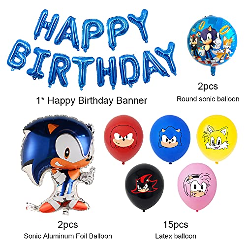 Sonic Set Fiesta, Cumpleaños Balloon Fiesta Niños Decoración Fiesta Happy Birthday Banner Adorno Torta Latex Globo para Niños Decoraciones Fiesta Boda Celebración Navidad