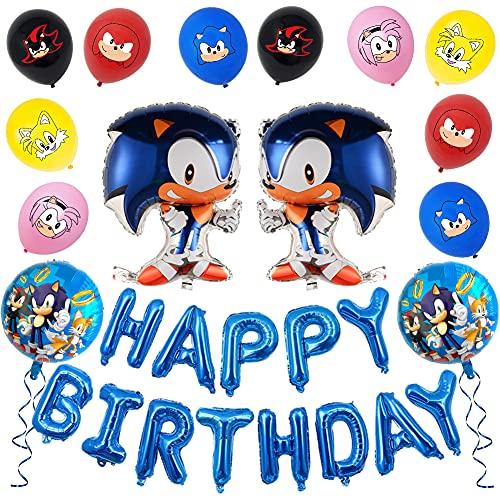 Sonic Set Fiesta, Cumpleaños Balloon Fiesta Niños Decoración Fiesta Happy Birthday Banner Adorno Torta Latex Globo para Niños Decoraciones Fiesta Boda Celebración Navidad