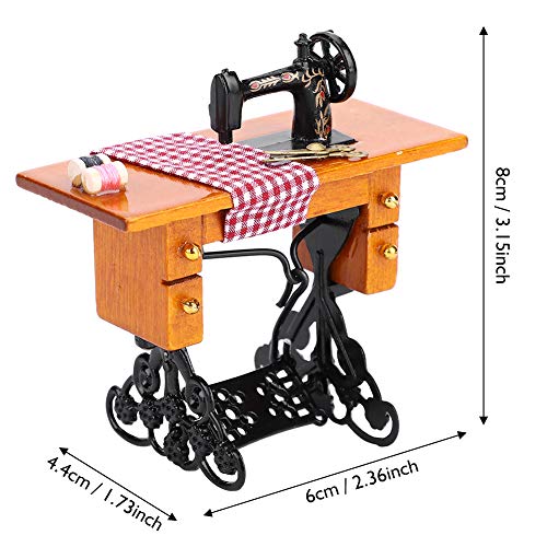 SOONHUA Máquina de coser en miniatura Muebles de madera Máquina de coser Modelo para 1/12 Accesorios de casa de muñecas