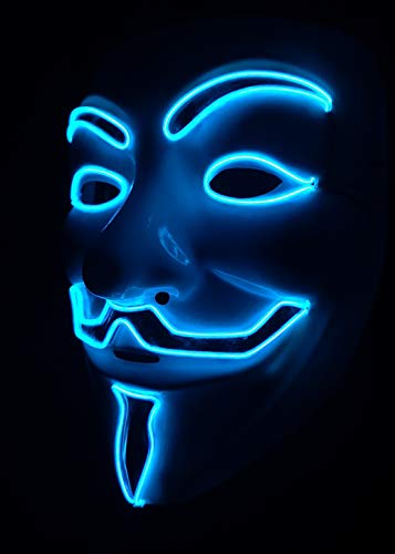 SOUTHSKY LED Mascara Disfraz de Luces Neon Led Brillante V Vendetta Mask EL Wire Light Up 3 Modos For Halloween Costume Cosplay Party (V-Blue)