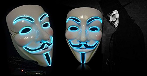 SOUTHSKY LED Mascara Disfraz de Luces Neon Led Brillante V Vendetta Mask EL Wire Light Up 3 Modos For Halloween Costume Cosplay Party (V-Blue)