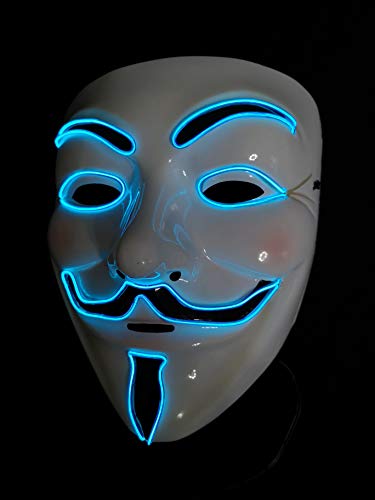 SOUTHSKY LED Mascara Disfraz de Luces Neon Led Brillante V Vendetta Mask EL Wire Light Up 3 Modos For Halloween Costume Cosplay Party (V-Blue)