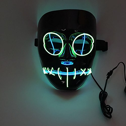 SOUTHSKY LED Mascara Negro Cara Disfraz de Luces Neon Led Brillante Neón Alambre Fresco Divertido Mask EL Wire Light Up 3 Modos For Halloween Costume Cosplay Party