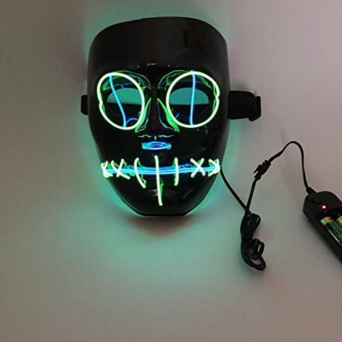 SOUTHSKY LED Mascara Negro Cara Disfraz de Luces Neon Led Brillante Neón Alambre Fresco Divertido Mask EL Wire Light Up 3 Modos For Halloween Costume Cosplay Party